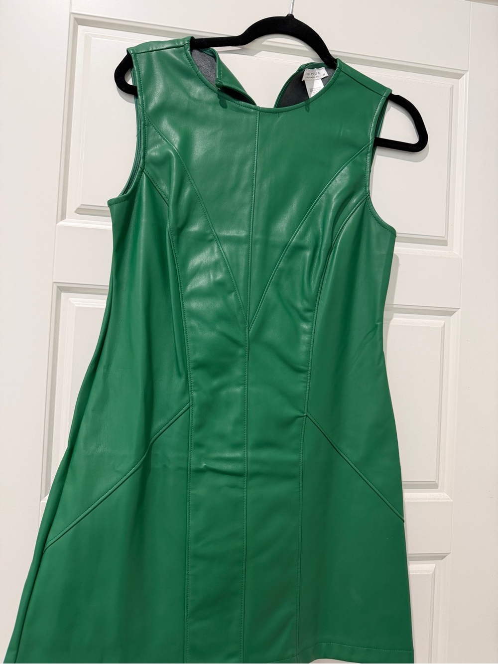 Green Faux Leather Sheath Dress - Sleeveless Modern Cut